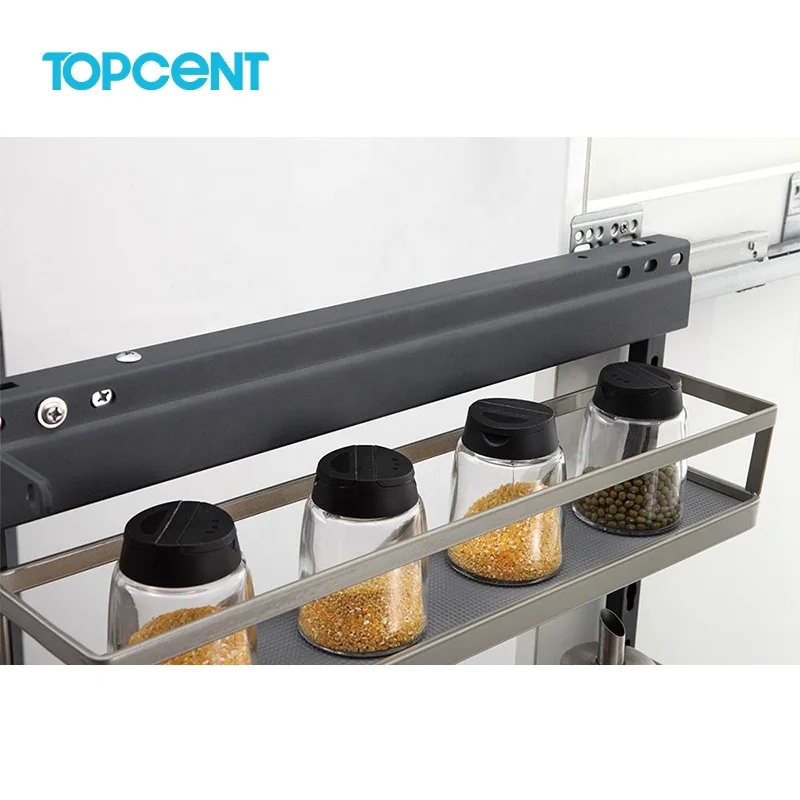 TOPCENT New Arrival side install spice basket kitchen drawer sliding basket cabinet