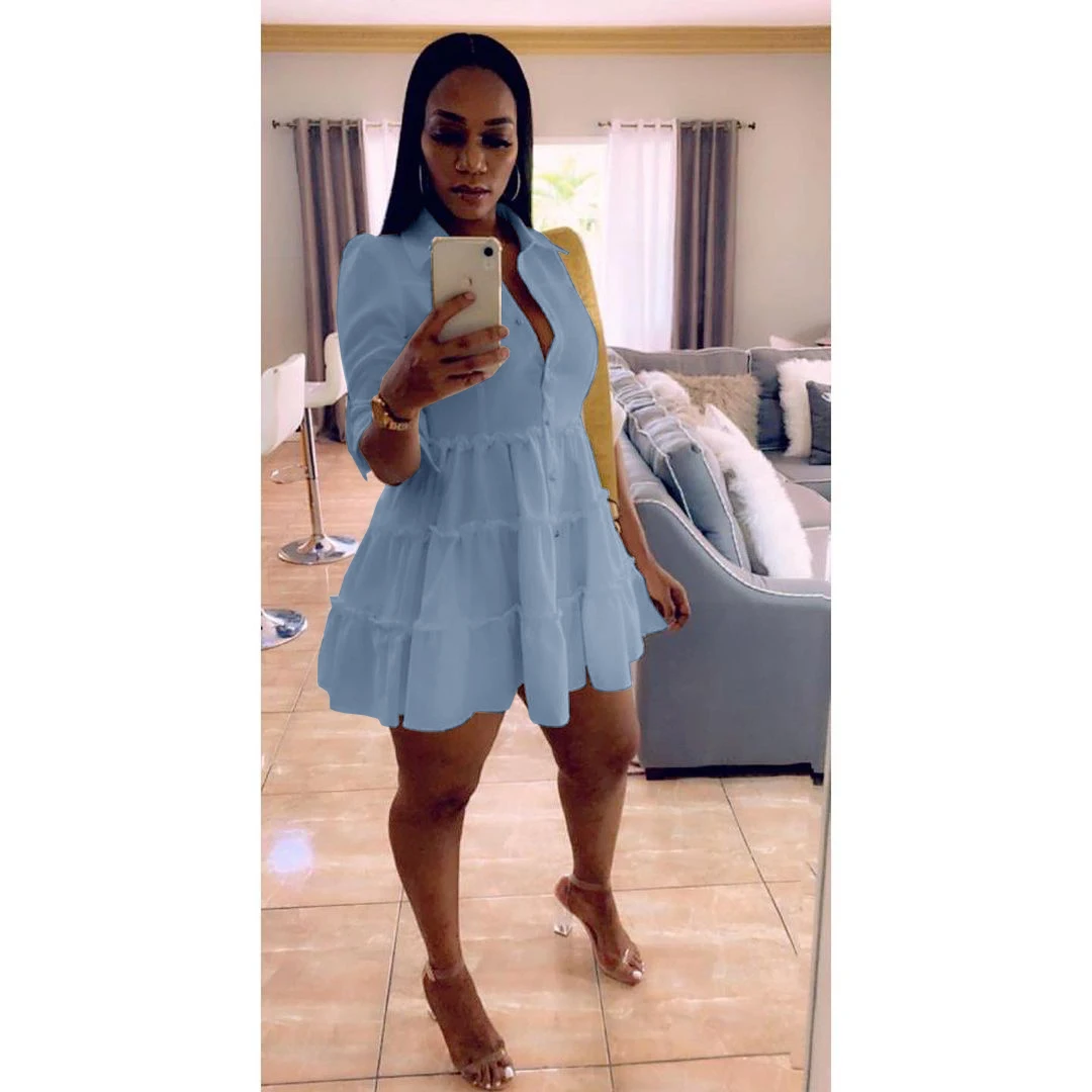 Z36430 New arrivals 2021vintage elegant casual dresses summer dress women Shirt Dress