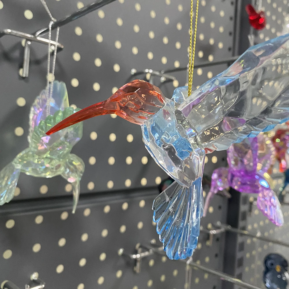 Christmas Bird Ornament Colorful Mini Bird Hanging Xmas Tree Transparent Acrylic Bird Animal Ornament For Party Decor