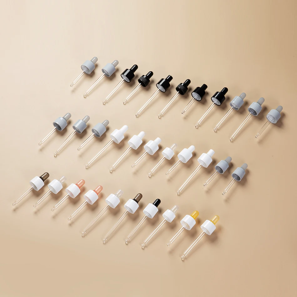 EU-Beauty 18mm 20mm 24mm Smooth White Dropper Cap White Plastic Dropper With Pipette Buna-n Rubber For Glass Bottle