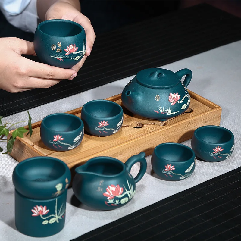 Лидер продаж китайский чайный сервиз ShiPiao синего цвета Kongfu в подарочной коробке из фиолетовой глины исинской