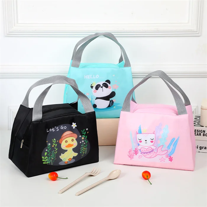 Support Customized logo and printed cute animals patterns buy online reusable pink kids solid color Oxford cloth lunch box bag
