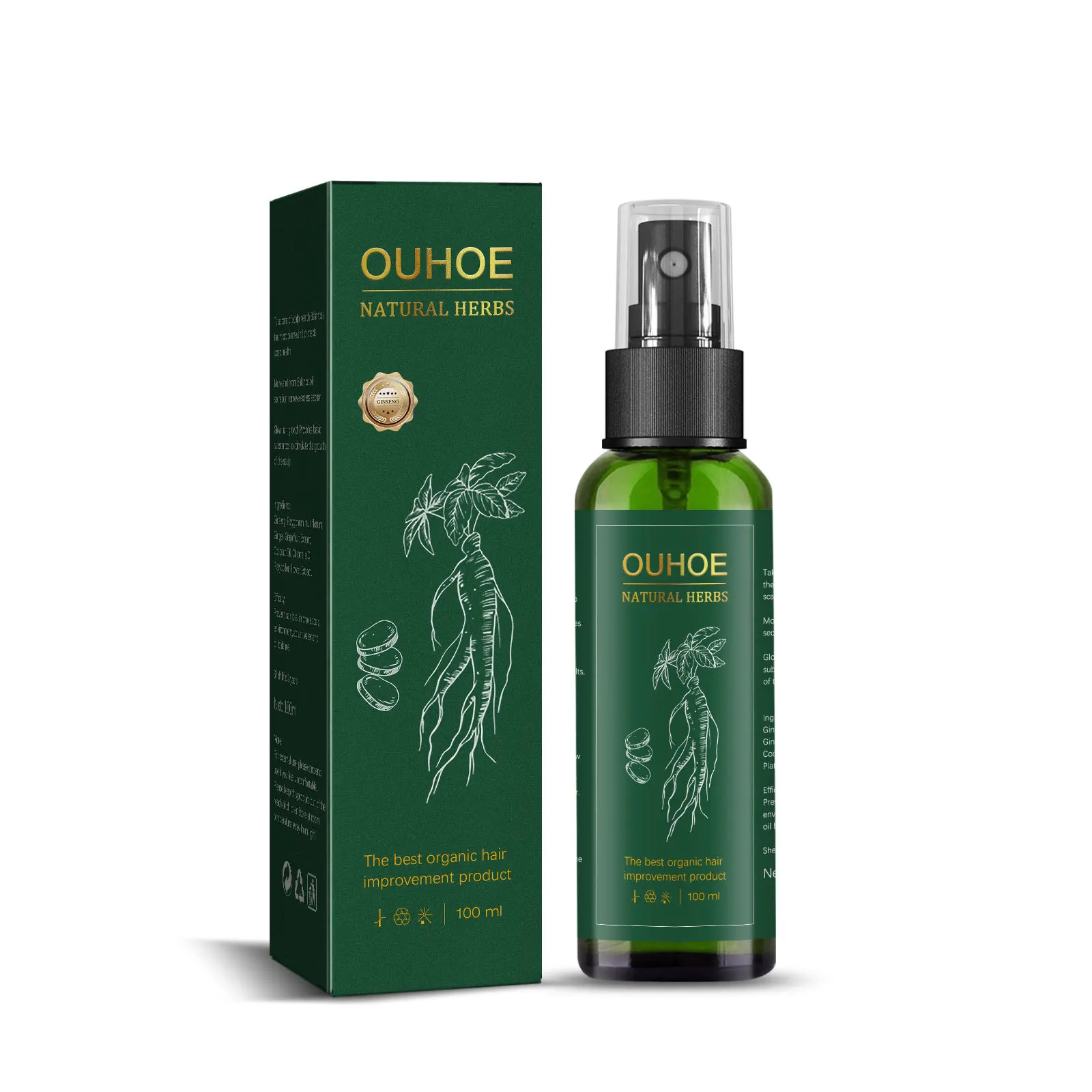 Ouhoe New Natural Oem Customized Ginseng Hair Growth Essential Oil Hair Care Liquid Products Anti Hair Loss Oil Spray