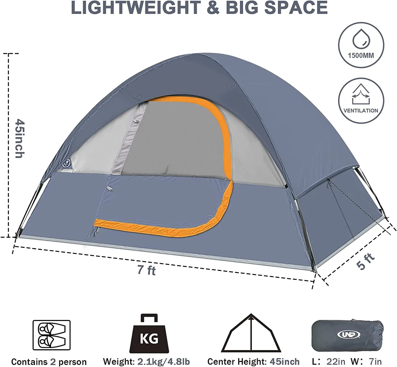 Camping Tent 2 Person, Waterproof Windproof Tent with Rainfly Portable Dome Tents for Camping