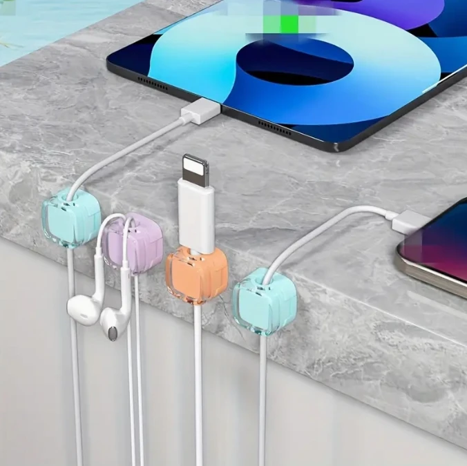 6pcs/set Magnetic Cable Management Clips, Multi-Colored Plastic Cord Organizer