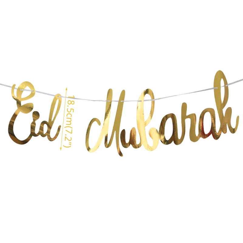 Eid Gold Glitter Paper Garland Muslim Islamic Eid Mubarak Banner for Eid Decoration