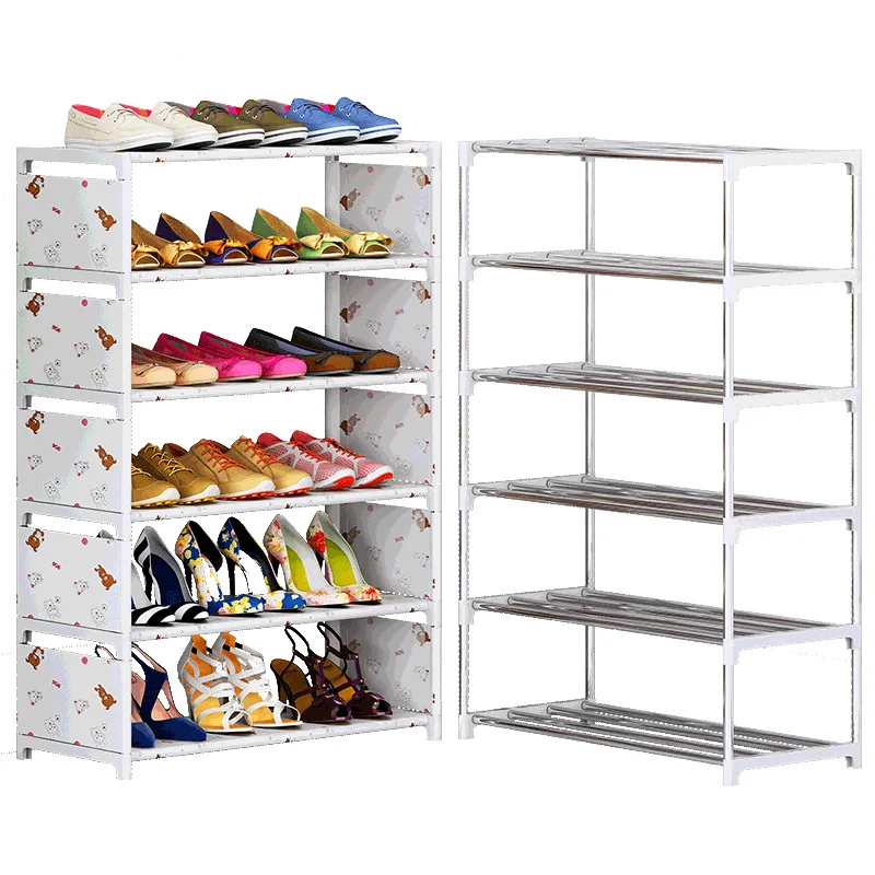 6 Layer Steel Fabric Shoe Rack Living Room Stand Cheap Price Metal Shoe Storage Rack
