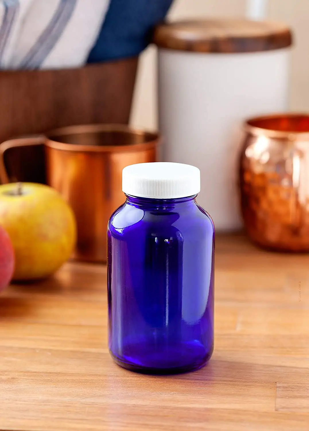 Кобальтовая синяя стеклянная бутылка 8 унций с белой ребристой крышкой 60 мл 120 250 500 широким горлом капсула таблетка для таблеток