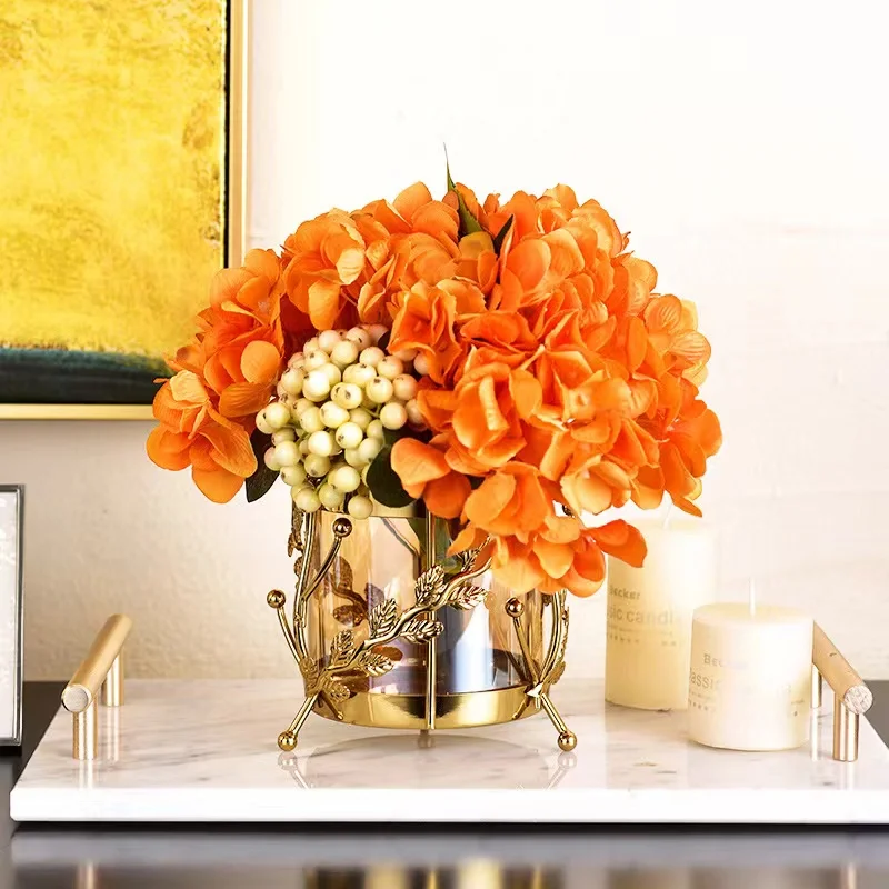 Gold luxury household decoration home accessories tabletop artifacts ornaments wedding decorative metal flower vase storage box