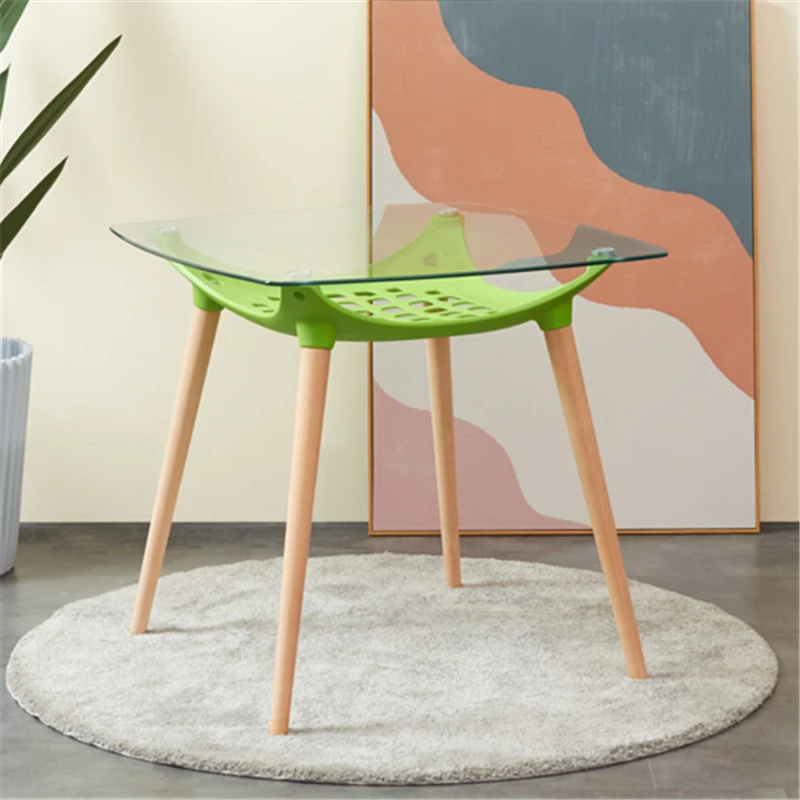 
Free sample cheap home furniture wholesale modern glass top square dining table with wood legs 