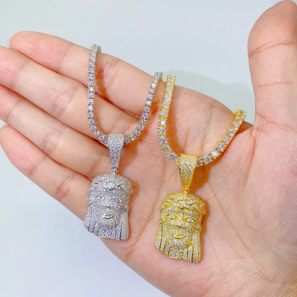 Wholesale price ready to ship jesus head mens silver only vvs mossinate diamond pendant