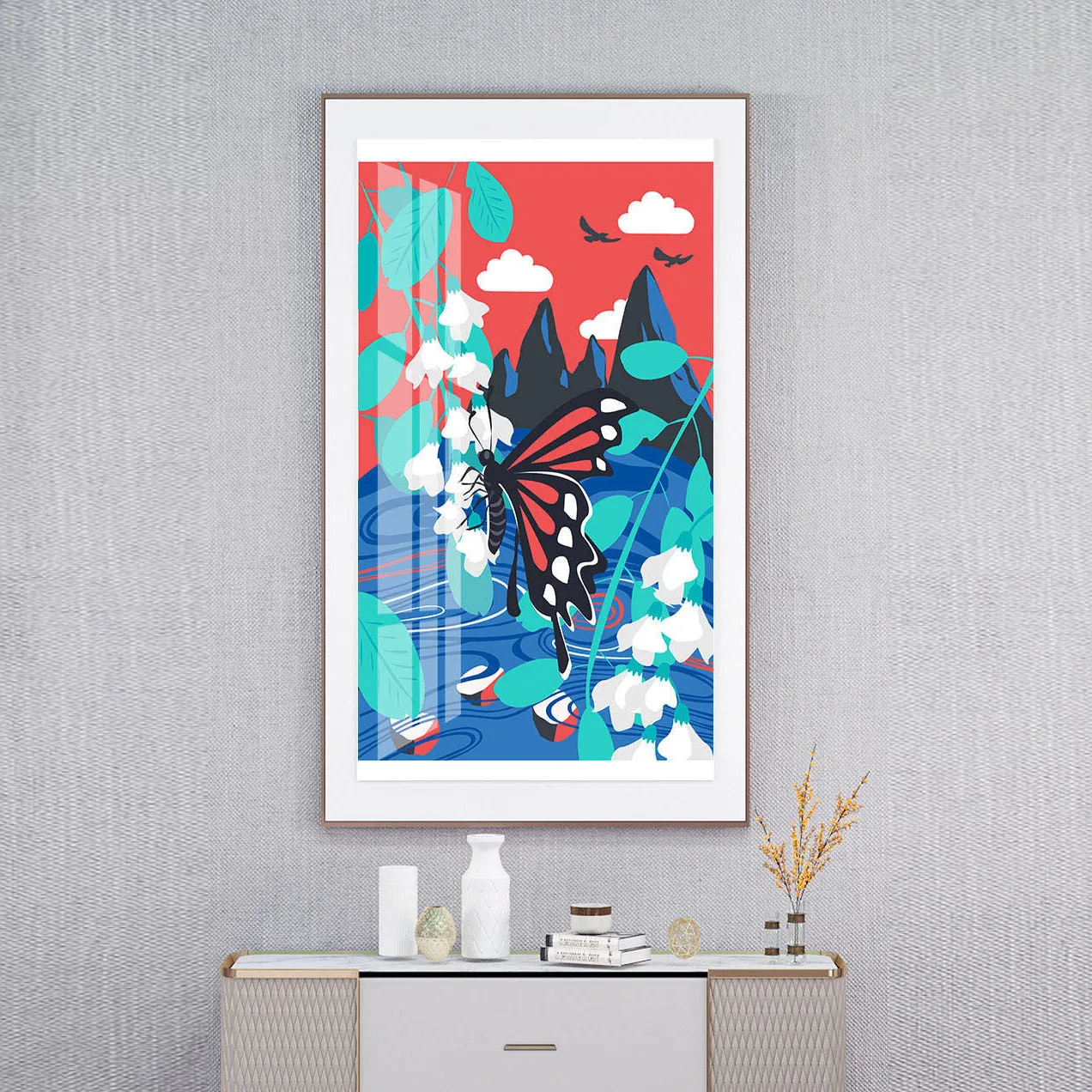 Настенное украшение для дома с рамкой, Современная художественная картина маслом, мультяшное животное, олень, летающая птица, Бабочка, олень, dophin