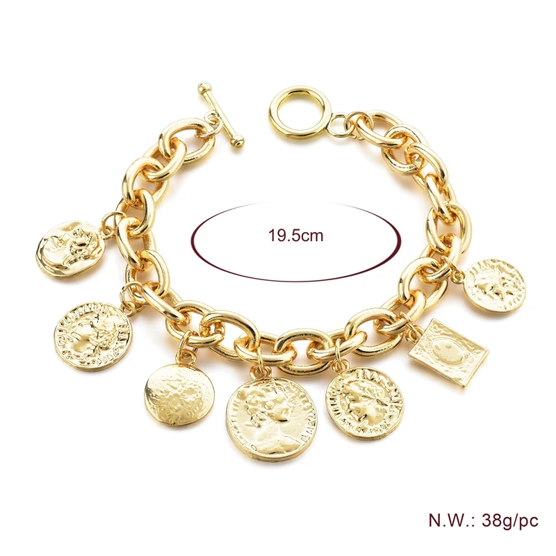 
Hot Punk Style Hip Hop Copper Coin Head Coin Coin Alloy Bracelet Bracelet Accessories Female 