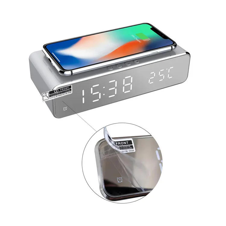 Factory Direct Sales Alarm Clock Time TemperatureWireless Charger Logo Wireless Charger with LED Digital Alarm Clock For iphone