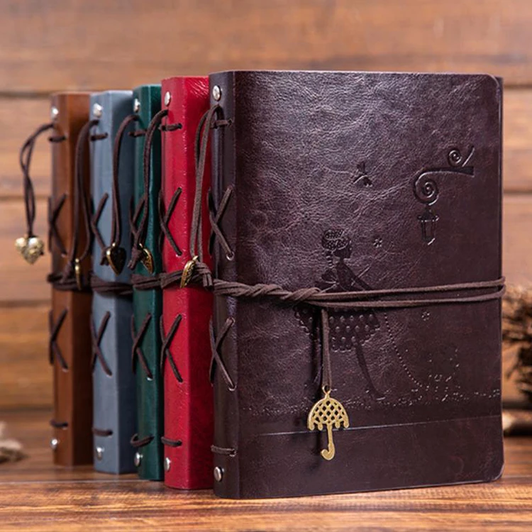 18*22cm 60 Pages Vintage Journal Handmade Diary Embossed Red Leather Photo Album DIY PU Scrapbook