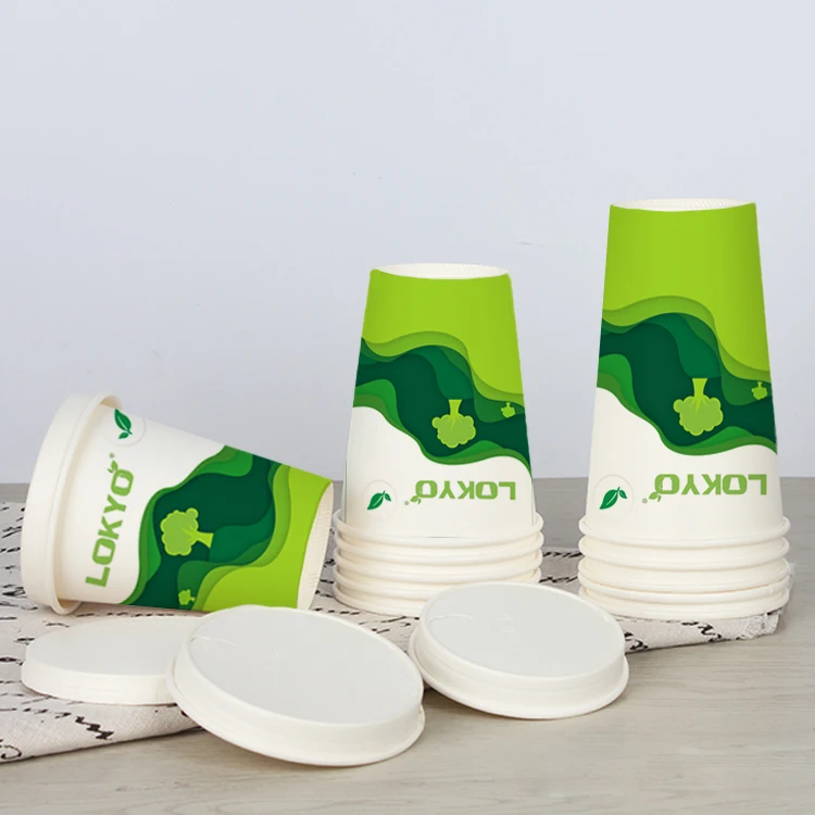 LOKYO wholesale custom 4oz 8oz blanks white eco friendly plastic free tea cups takeaway paper cup with logo