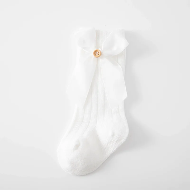Children Solid Color Bow Soft Baby Socks Knee High Socks Baby Combed Cotton Warm Spanish Socks
