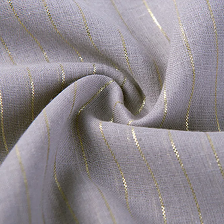 Wholesale Brocade Glitter Fancy Gold Stripe Thin Shirt Curtain Fabric Cotton Linen Metallic Yarn Fabrics