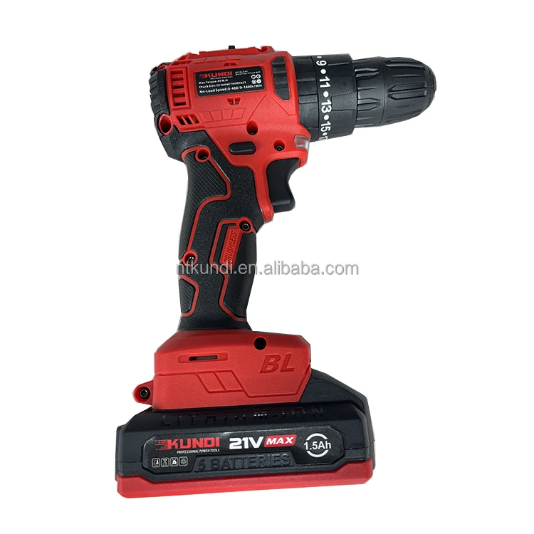 High Quality KUNDI Brand Power Tools Lithium Battery Three Function Brushless Impact Drill 21V