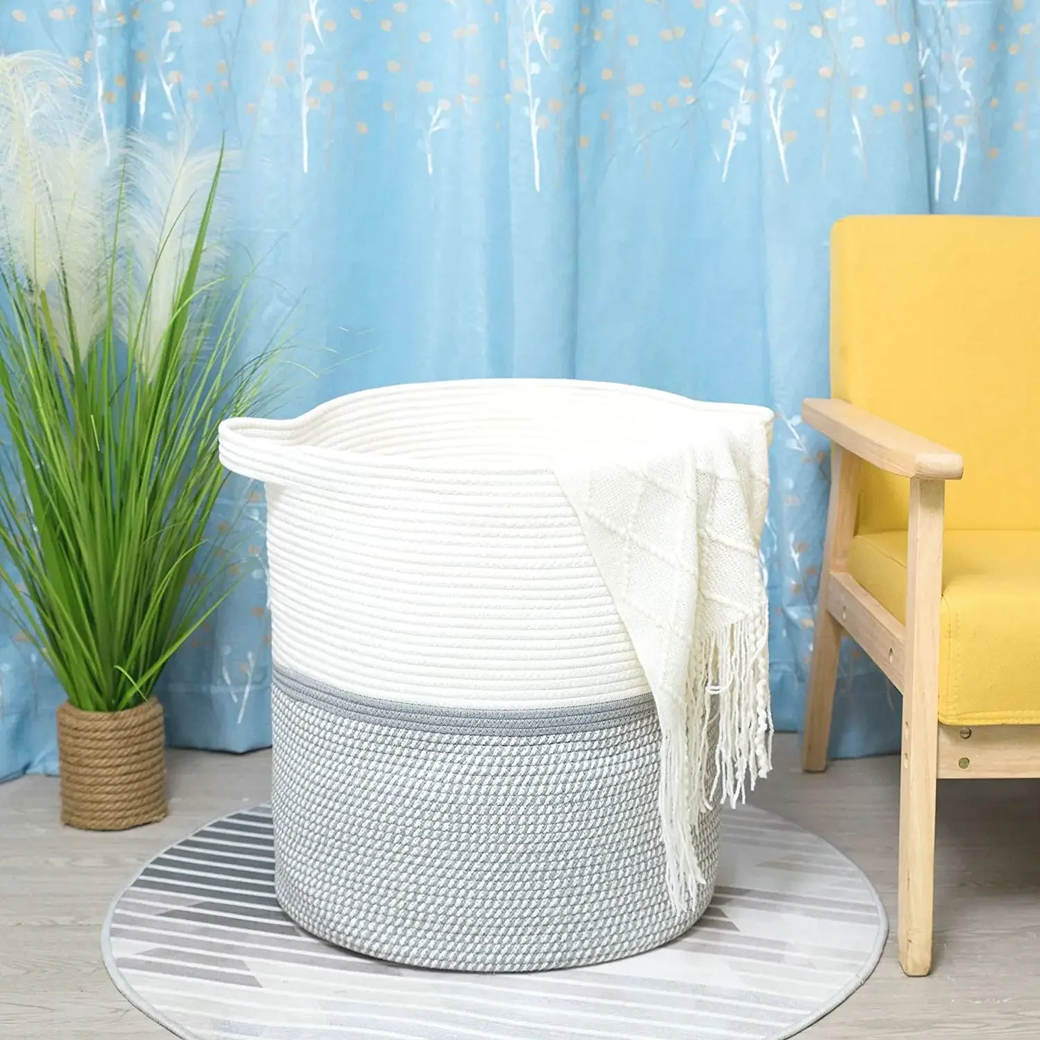 Extra Large Multiple Blended Colors Perfect Natural Cotton Rope Woven Nursery Laundry Basket for Toys Baby Clothing