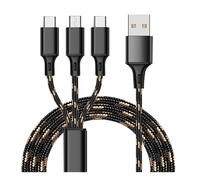 2.8A 3 in 1 multi charging Fast Charger Cable Phone Usb Cable For type c micro charging nylon braided fast Cable