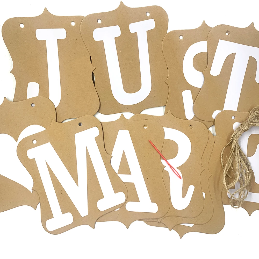 Just Married Banner Wedding Bunting Banner with hearty Hanging Sign Garland Pennant Photo Booth Props for Bridal Shower