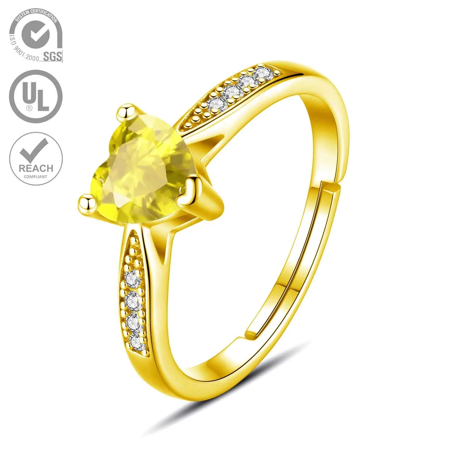 925 из стерлингового серебра 18 карат Позолоченные ювелирные изделия Anillos Изящные в форме сердца желтые CZ каменные кольца для женщин
