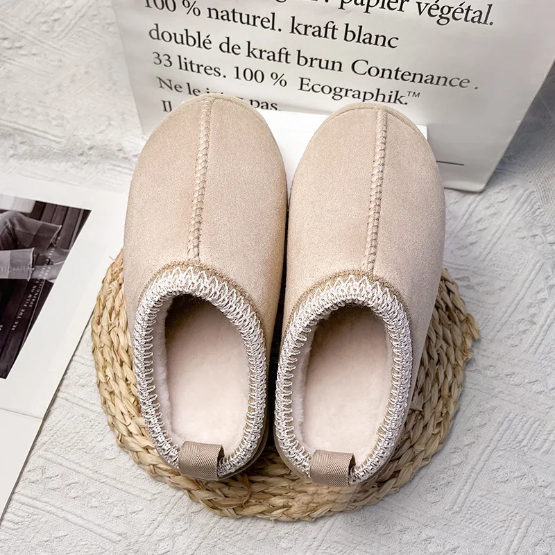 Latest fashion closed toe platform thick sole half slipper warm short snow boots furry slippers for women