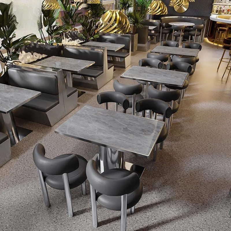 Customized Outdoor Netflix Light Dining Chairs Restaurant Semi-circular Stainless Steel Sofa Table and Chair Set