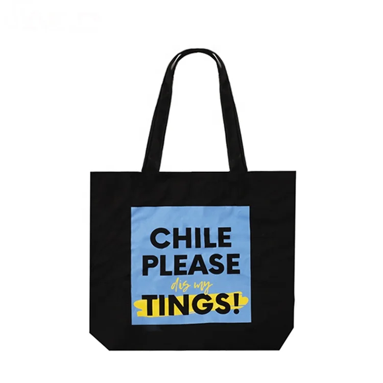 Fashionable Pattern Original Black Print Logo Shopping Cotton Canvas Tote Bag