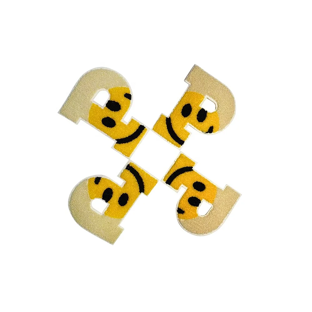 Smile face heat transfer chenille letter patch alphabet