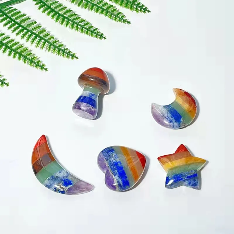 7 Chakra Puff Heart Pocket Stone Healing Crystal Tumbled Palm Worry Stones for Reiki Chakra Balancing Home Decoration