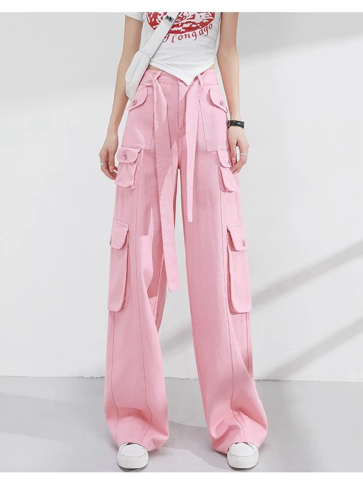 Women Brown Vintage Cargo Pants Baggy Jeans Women High Waist Fashion 90s  Cool Girl Slim Multiple Pockets Design Cargo Pants