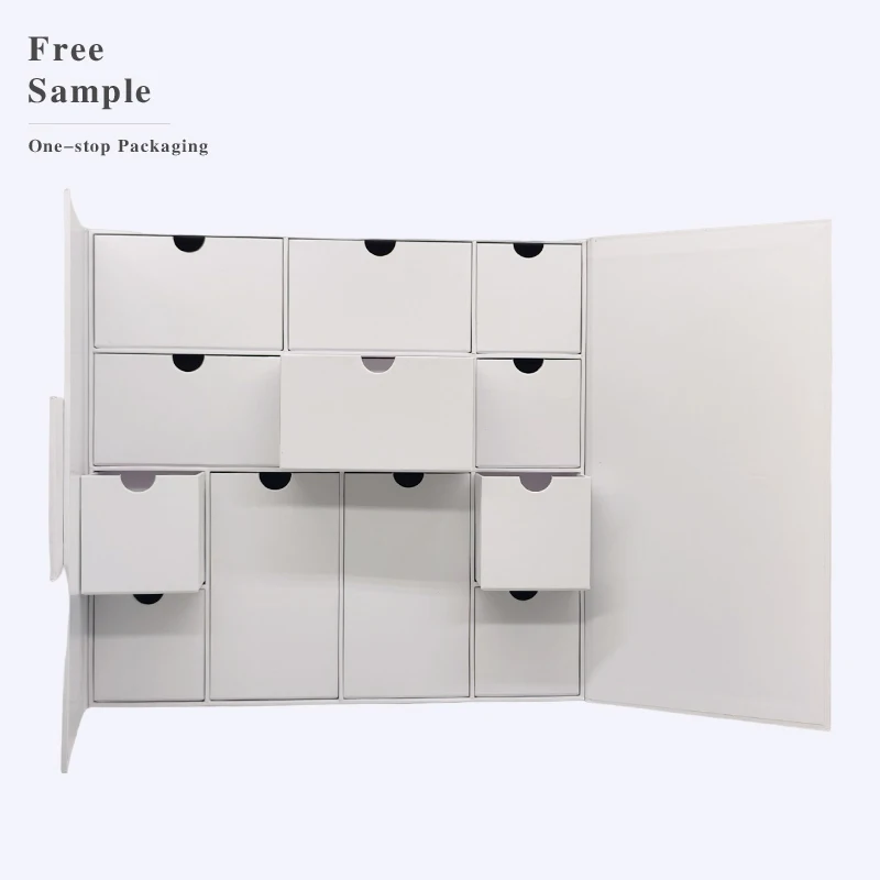 Custom Advent Calendar Empty Luxury Cardboard Paper Beauty Cosmetic Packaging Countdown Christmas Advent Calendar Gift Box