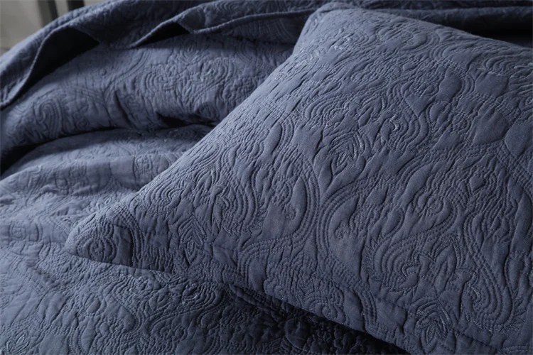 European Blue Reversible Queen King 3 Pieces Cotton Bedspread Patchwork Quilt Sets with 2 Pillowcases - Cotton,