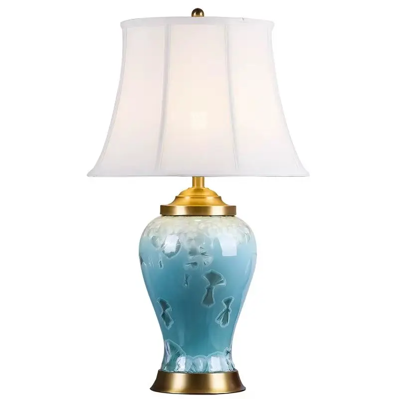 American style blue led e27 office ceramic lamp plug can be changed slim vase body table lamp