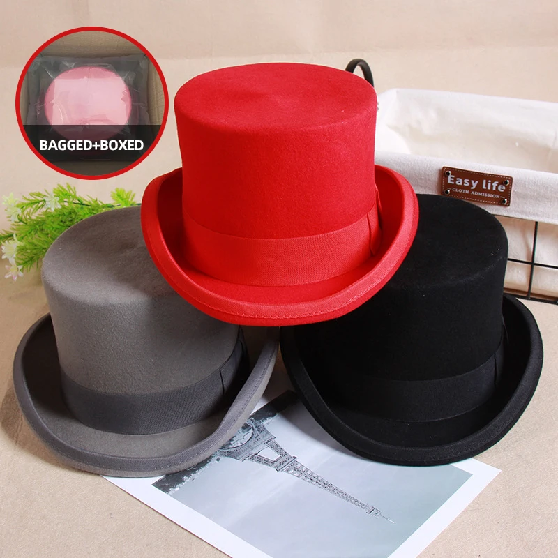 2024 Fashion Versatile Magician Cap Gentleman Cylinder Strap Steampunk Elegant Wool Flat Man Top Hat cilindro cappell Fedora Hat