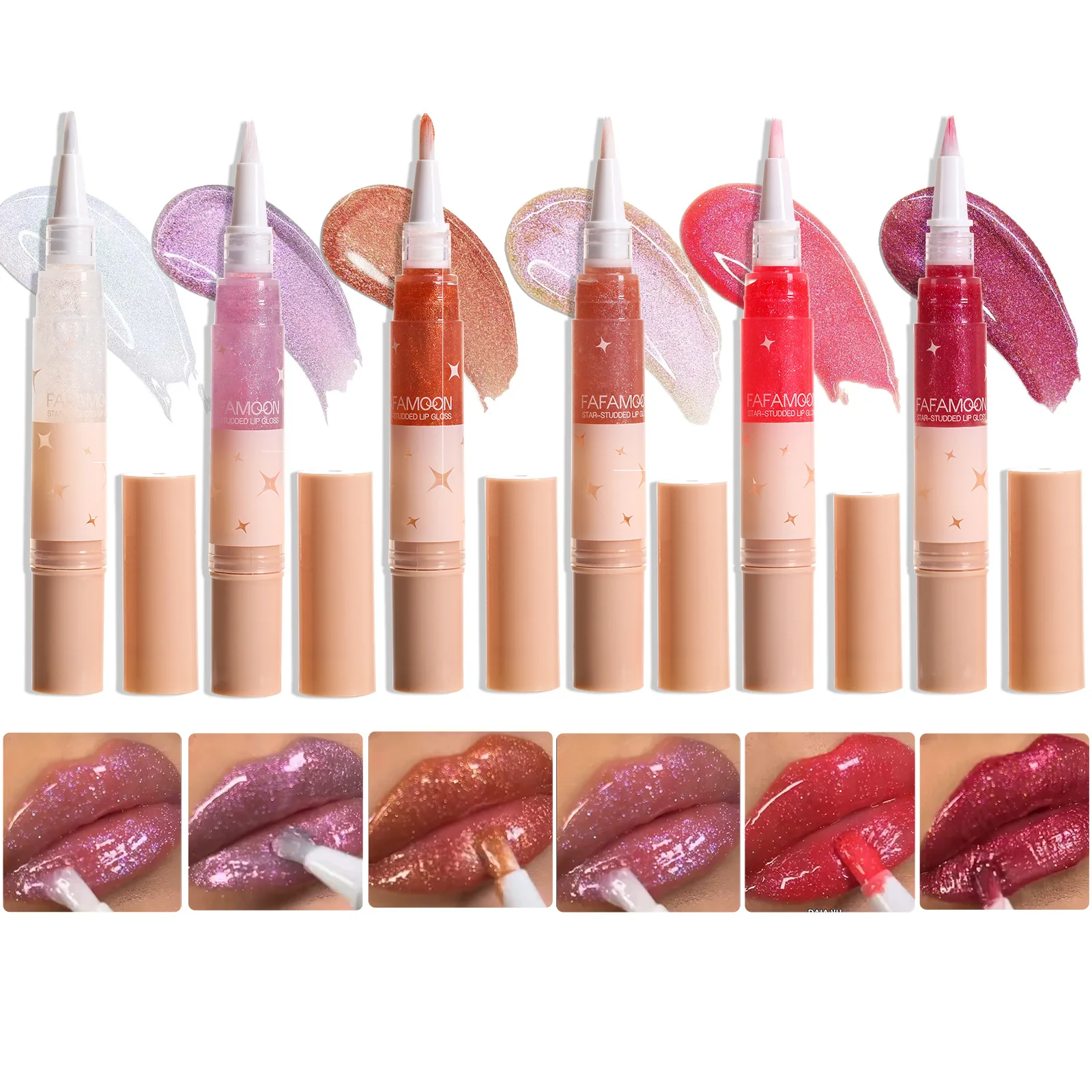 Liquid Shimmer Waterproof Long Lasting Glitter Moisturizing Nourishing Lip Gloss Pen Nylon Brush Lip Glaze