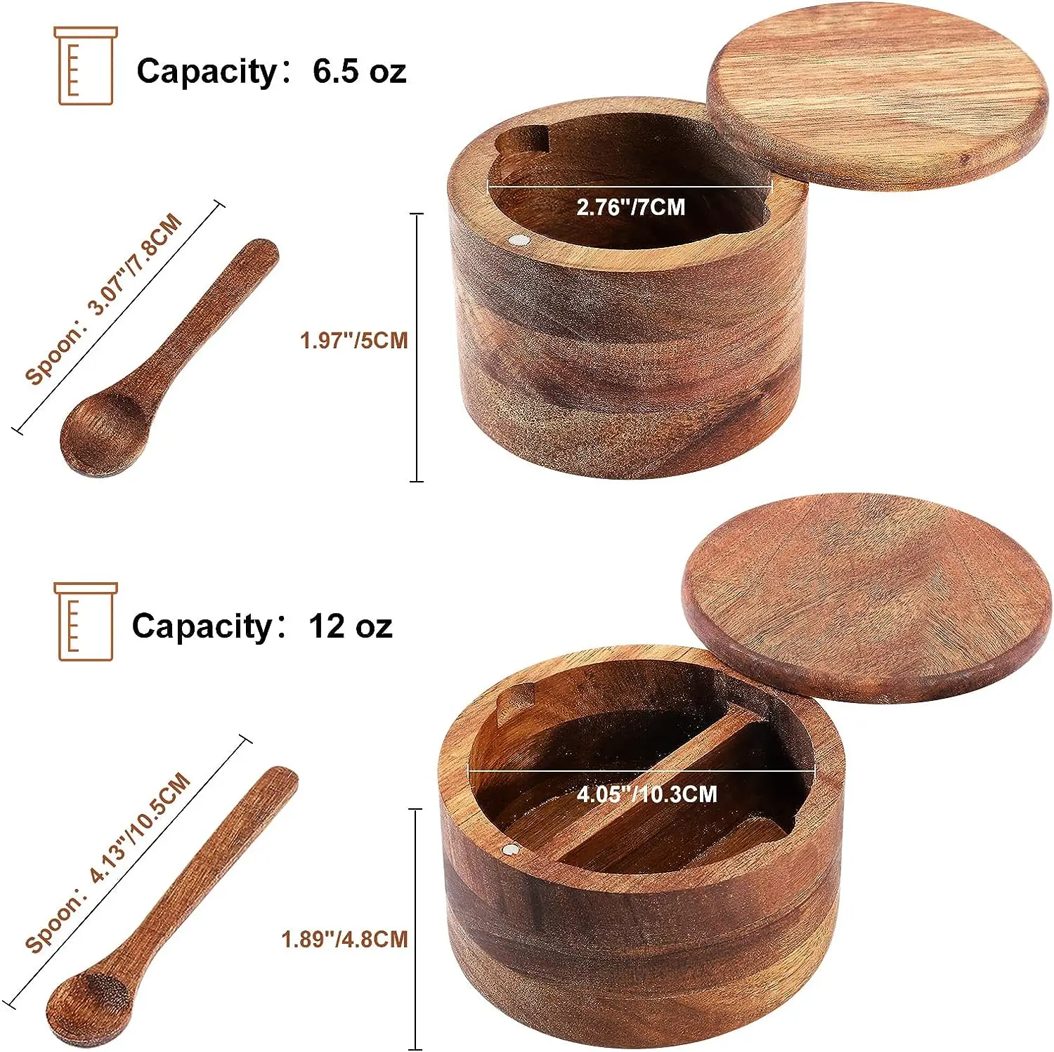 custom premium sugar bowl salt cellar box bowl wood seasoning round acacia wood salt and pepper bowl container