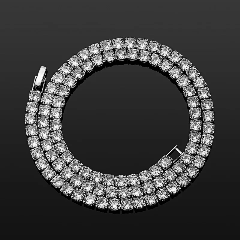 Fashionable street personality cool male female accessories hip hop tennis chain 925 sterling silver set zircon necklace