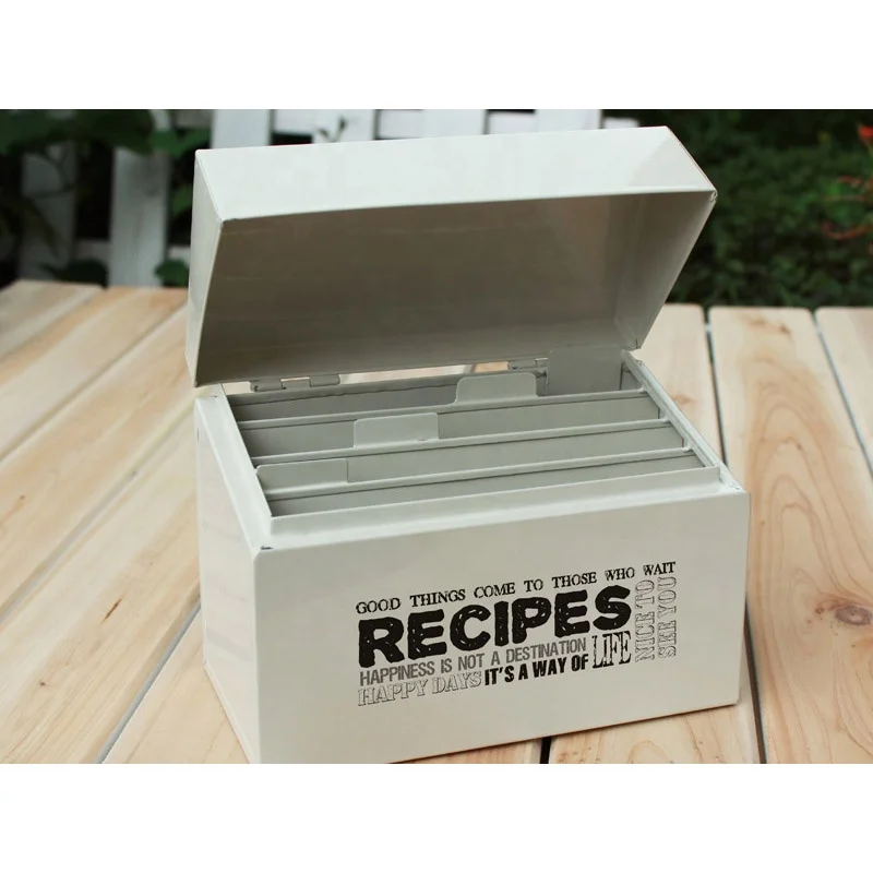 OEM декоративная коробка для рецептов с разделителями, Подарочная коробка, металлическая кухонная коробка для хранения, жестяная коробка