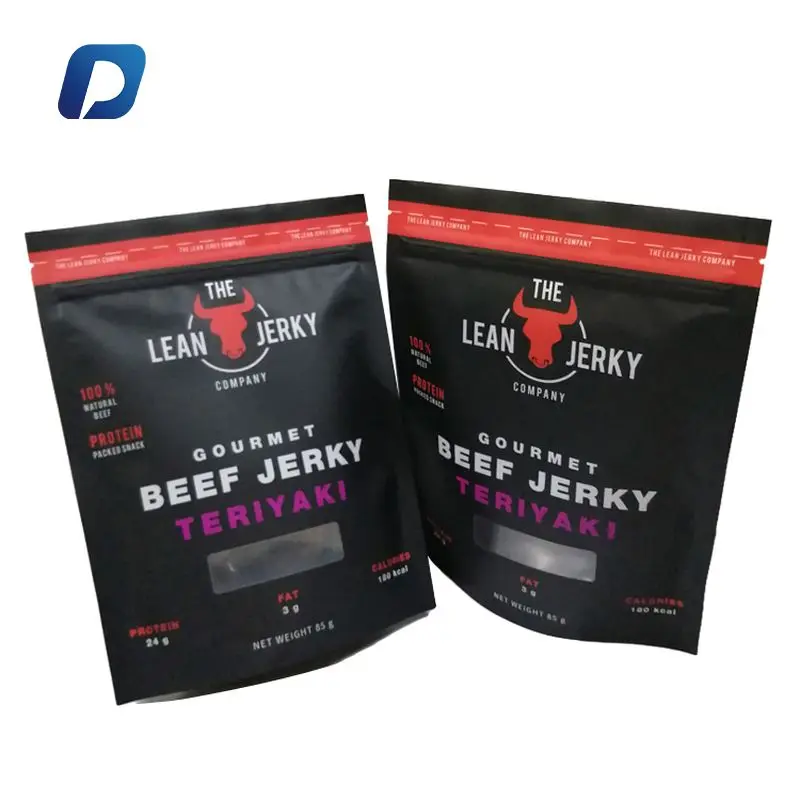 Printing Plastic Reusable Snack Beef Jerky Black Mylar Zip Lock Bag