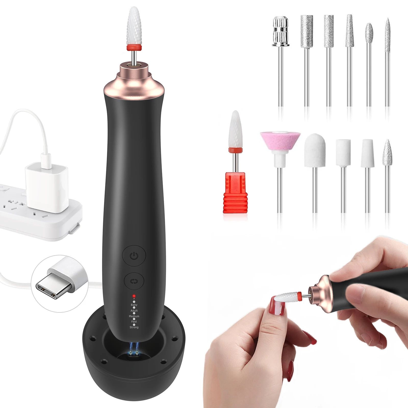 Handpiece E-File Nail Polish Equipment 2024 Hot Sale Usb Charging Home Use Nails Salon Art Tools Set Odm Oem Nail Drill Machine