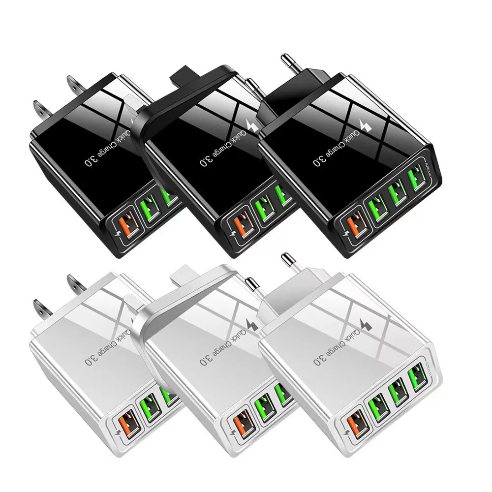 Vanice 4 Usb Charger Phone Single 5v 3a Wall Charger Eu Us Uk Plug Travel Multi Usb Phone Charger Adapter 30Watt
