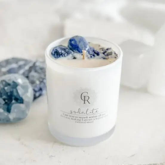 Customize handmade scented glass candle crystals healing stones candles