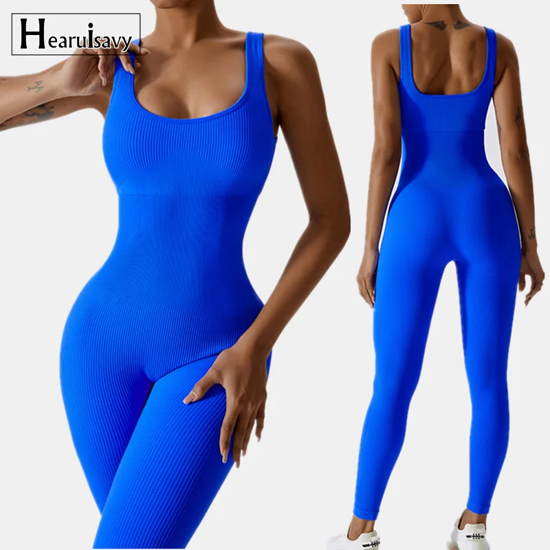 Hearuisavy One Piece Yoga Bodysuit Back Hollow Training Sets Fitness Sports Women Jumpsuit Gym Dance Abdominal Yoga Suit