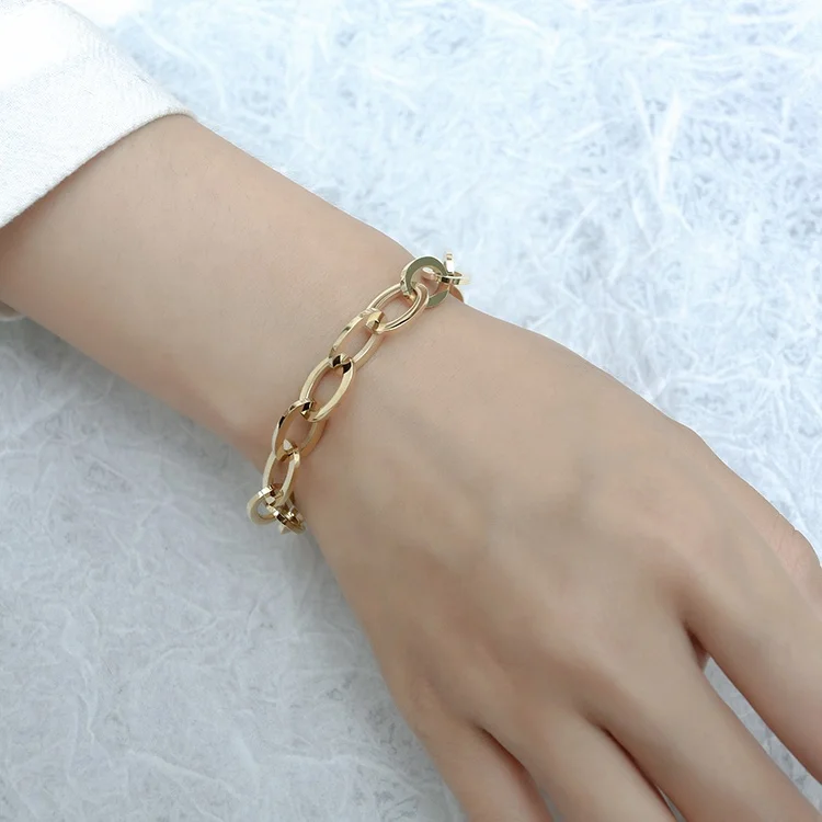 Women Jewelry Stainless Steel Plated Gold Rope Chain Oval Link Chain Bracelet Bangle