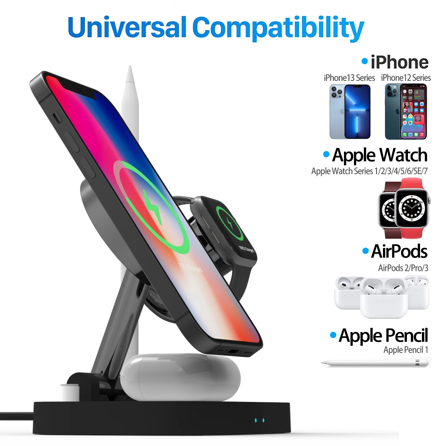 4 in 1 Fast Wireless Charger Magnetic Wireless Charging Station Compatible with iPhone iWatch  Airpods 2/Pro and Pencil 1nd d