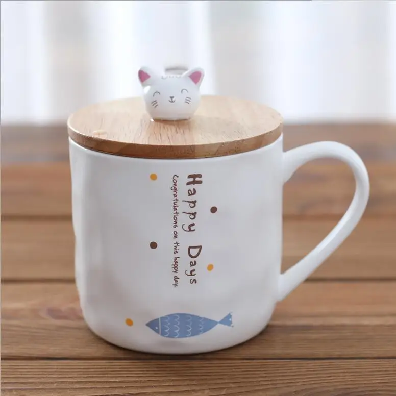 
350ml cute 3d cat lid fish animal pattern coffee mug glazed ceramic porcelain stoneware cup Coffee Ceramic mug with logo 