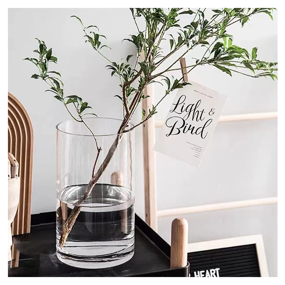 Wholesale  High Quality  Fashion Cylinder  Flower  Glass Vase And Glass Dome